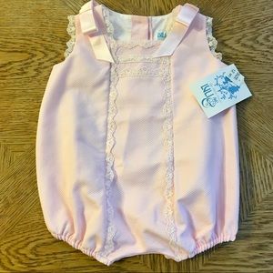 NWT Luli & Me Pink Pique Lace Bubble with Ribbon